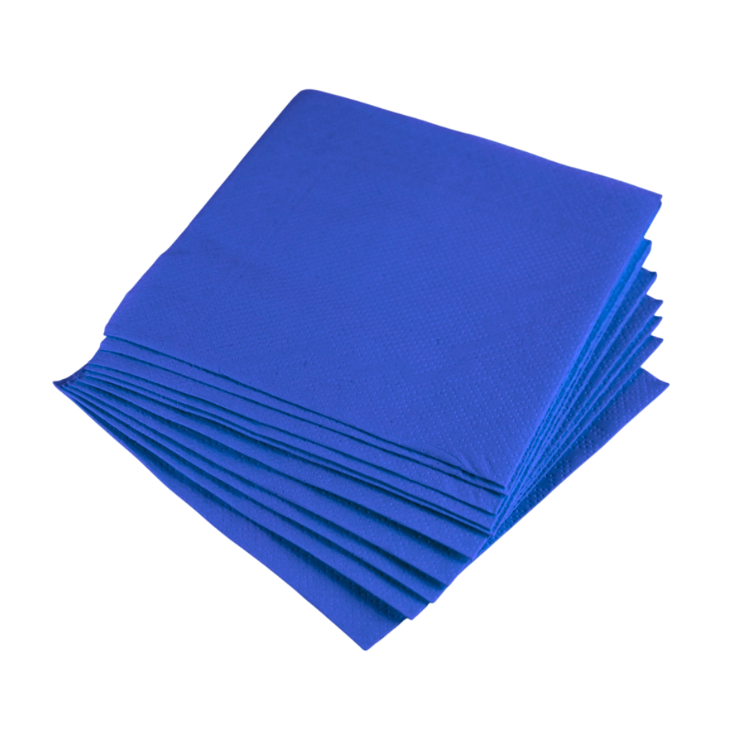 100 serviettes 25x25 en pure cellulose bleue, 2 plis, pour restaurants, bars à cocktails, apéritifs et fêtes