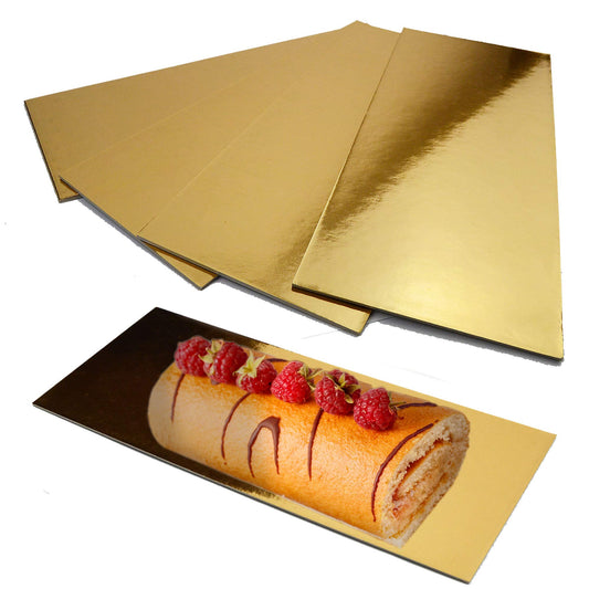 Pz 10 vassoi in cartone color oro per asporto di alimenti comen rotolo dolce, strudel, e pasticcini